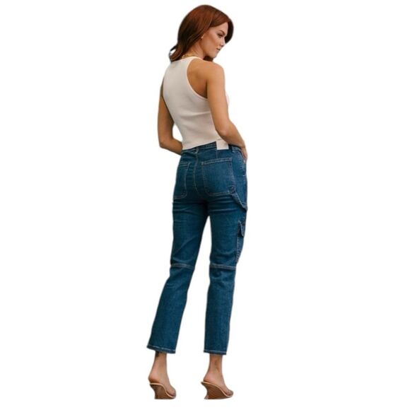 NWT SIMKHAI River Cargo Dark Wash Denim Blue Jeans Size 31 - Picture 2 of 13